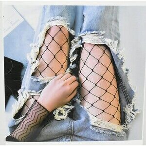 Ladies Fishnet Tights Socks with Large Diamond Shape - Black Fishnet Pantyhose